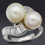 Vintage Platinum Sea Pearl & 1.25 TCW Diamond Cocktail Ring