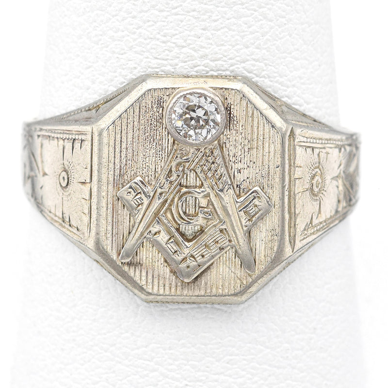 Men's Diamond and Enamel Masonic Ring