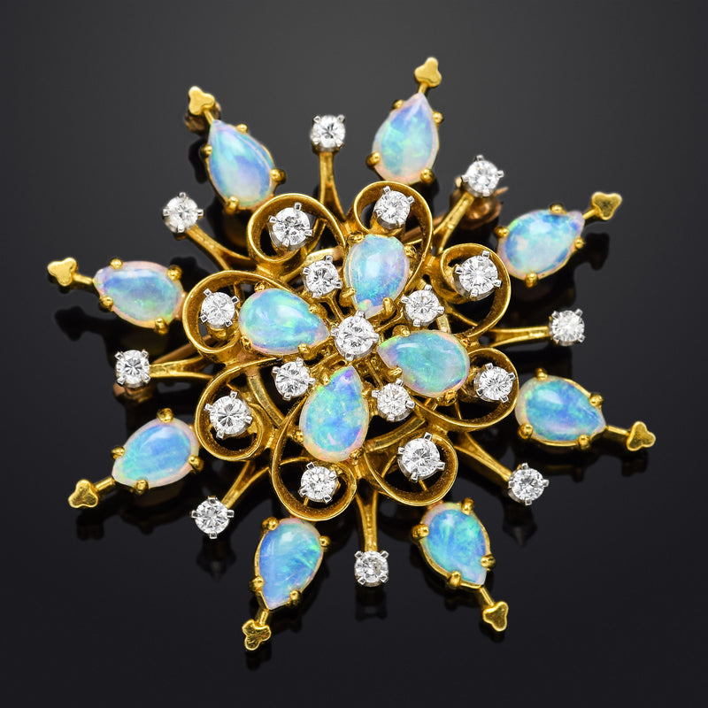 Vintage Casbah 18K Yellow Gold Opal & 0.73 TCW Diamond Brooch Pin Pend –  Blue Ribbon Rarities