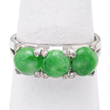 Vintage Sterling Silver Green Jade Three-Stone Band Ring