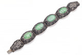 Vintage Chinese Silver Green Jade Filigree Bracelet 47.2 Grams