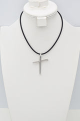 Estate 18K White Gold 0.38 TCW Diamond Cross Pendant Rubber Cord Necklace