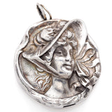 Vintage Henryk Winograd HW 999 Fine Silver Repoussé Woman with Hat Pendant Large