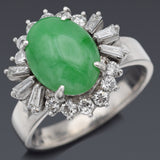 Vintage Platinum Green Jade & 0.57 TCW Diamond Cocktail Ring