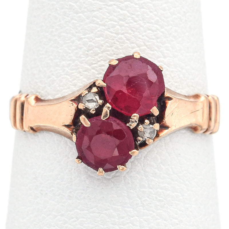 Antique 10K Yellow Gold Garnet & Diamond Band Ring Size 5