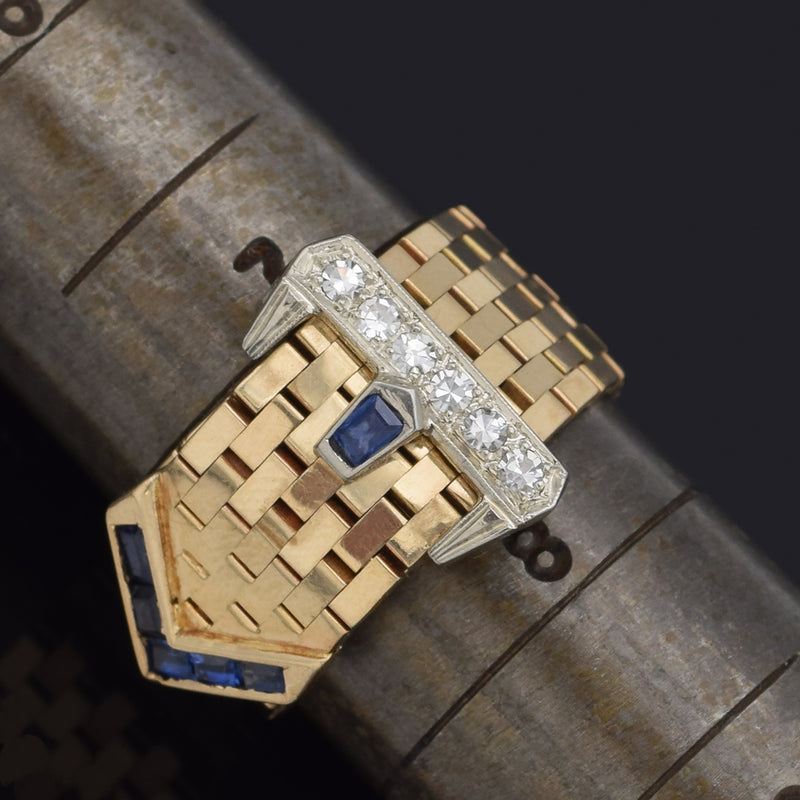 Vintage 14K Yellow Gold Sapphire & Diamond Adjustable Belt Buckle Band –  Blue Ribbon Rarities