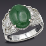 Estate 18K White Gold 2.20 Ct Green Jade & 1.00 TCW Diamond Band Ring