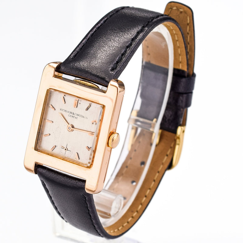 Mens Rebirth Classic Tank Rose Gold Tone Brown Leather Band Analog Watch WB