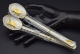 BOVIUM Korean 990 Pure Silver & 24K Gold Turtle Inlay Spoon Chopstick 4 Pc Set