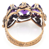 Antique 18K Yellow Gold Amethyst & Table Cut Diamond Band Ring Size 7