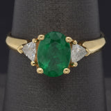 Vintage 14K Yellow Gold 1.29 Ct Emerald & 0.50 TCW Diamond Three-Stone Band Ring