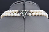 Vintage 14K White Gold Sea Pearl & Jade Beaded Double-Strand Necklace 14 Inches