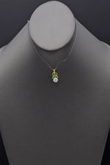 Vintage 14K Yellow Gold 1.16 Ct Diamond & Emerald Leaf Floral Pendant