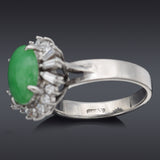 Vintage Platinum Green Jade & 0.57 TCW Diamond Cocktail Ring