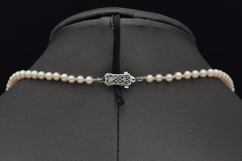 Antique Art Deco 10K White Gold Sea Pearl Beaded Strand Necklace