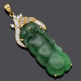 GIA 18K Gold Natural Translucent Green Grade A Jadeite Jade & Diamond Pendant