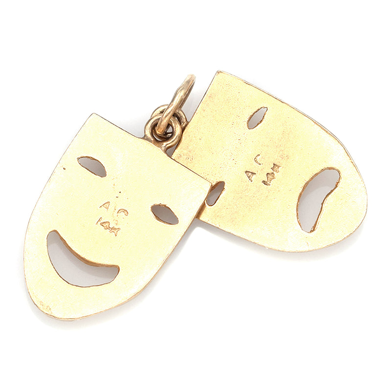 Comedy & Tragedy mask Charm in 14k Yellow Gold