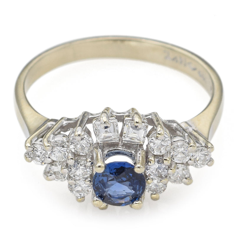 Estate 14K White Gold Sapphire & 0.48 TCW Diamond Band Ring