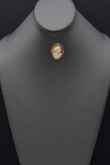 Antique 10K Yellow Gold Cameo Shell Brooch Pin Pendant