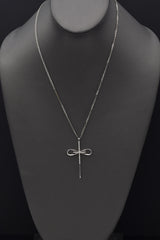 Vintage 18K White Gold 0.30 TCW Diamond Cross Pendant + 14K Chain / Necklace