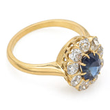 GIA Antique 18K Yellow Gold No Heat Sapphire & H/J VS-SI Diamond Ring