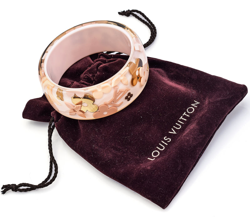 Louis Vuitton Paris Lucite Pink Gold Inclusion Wide Bangle