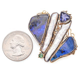 Vintage Janet Sherman Sterling Silver 14K Gold Black Opal & Pearl Brooch Pendant