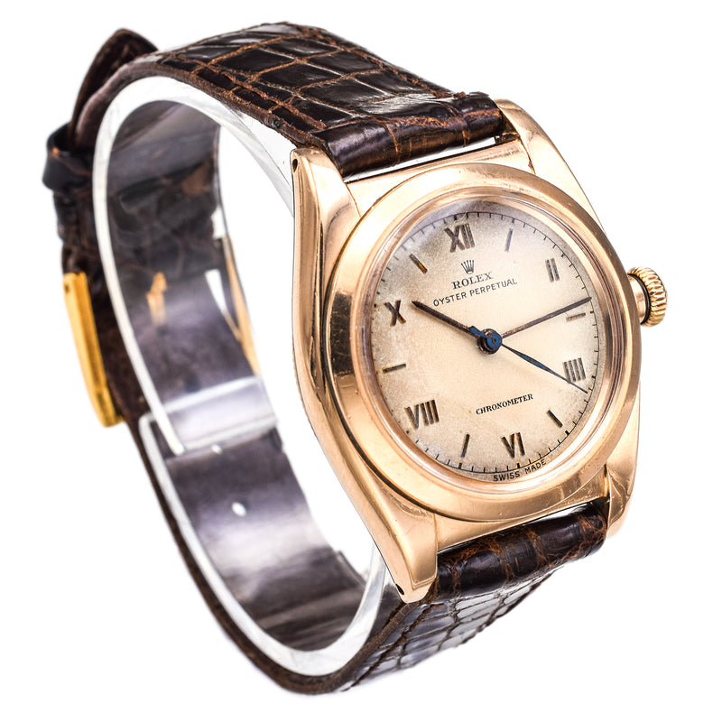 Vintage 1947 Rolex Oyster Perpetual Bubble Back 14K Rose Gold