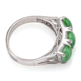 Vintage Sterling Silver Green Jade Three-Stone Band Ring