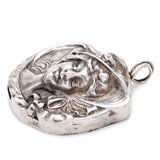 Vintage Henryk Winograd HW 999 Fine Silver Repoussé Woman with Hat Pendant Large