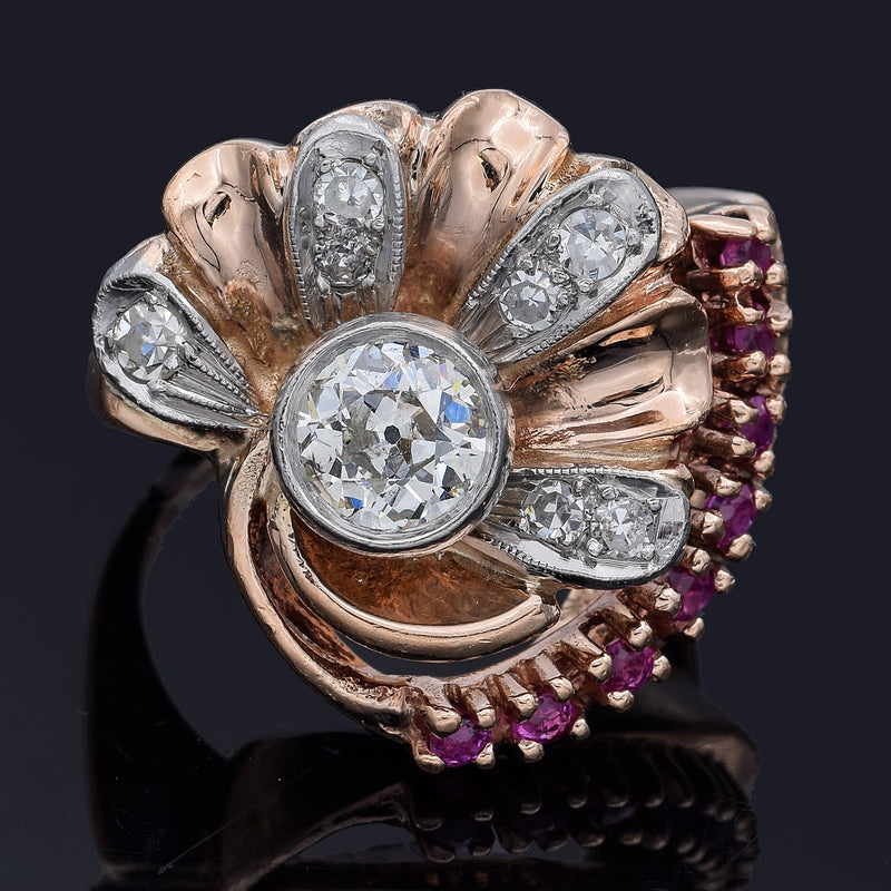 Vintage Mid Century 14K White Gold Floral Design Diamond Cocktail Ring |  eBay