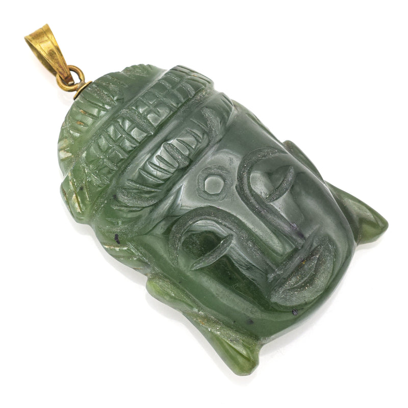 Vintage 18K Yellow Gold Green Jade Carved Buddha Pendant