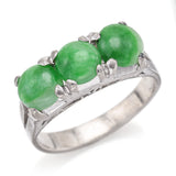 Vintage Sterling Silver Green Jade Three-Stone Band Ring