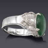 Estate 18K White Gold 2.20 Ct Green Jade & 1.00 TCW Diamond Band Ring