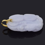 Vintage 14K Yellow Gold Lavender Jade Carved Koi Fish Enhancer Pendant