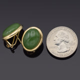 GUMP'S 14K Yellow Gold 17.10TCW Green Jade Oval Cabochon Omega-Back Earrings Box