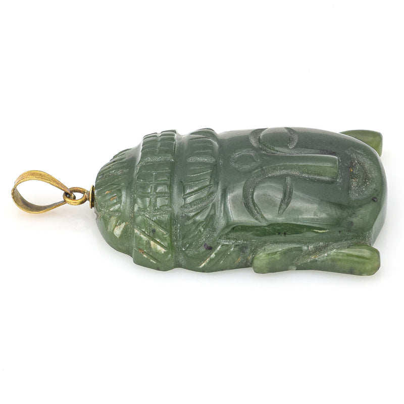 Vintage 18K Yellow Gold Green Jade Carved Buddha Pendant