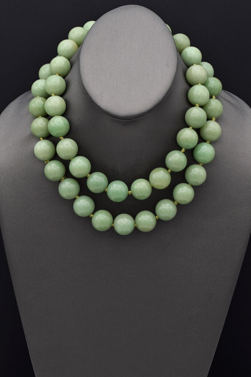 GIA Certified Vintage Natural Green Aventurine Beaded Strand Necklace 305.3G 34"