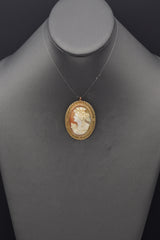 Antique 14K Yellow Gold Cameo Shell Brooch Pin Pendant