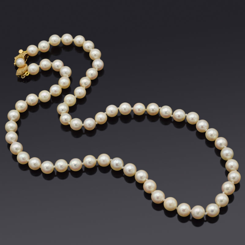 Vintage 14K Yellow Gold 6.5-7 mm Sea Pearl Beaded Strand Necklace 18 Inches