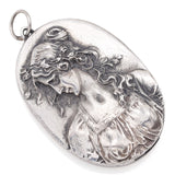 Vintage Henryk Winograd HW 999 Fine Silver Repoussé Woman Primavera Pendant 41mm