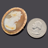 Antique 10K Yellow Gold Cameo Shell Brooch Pin Pendant