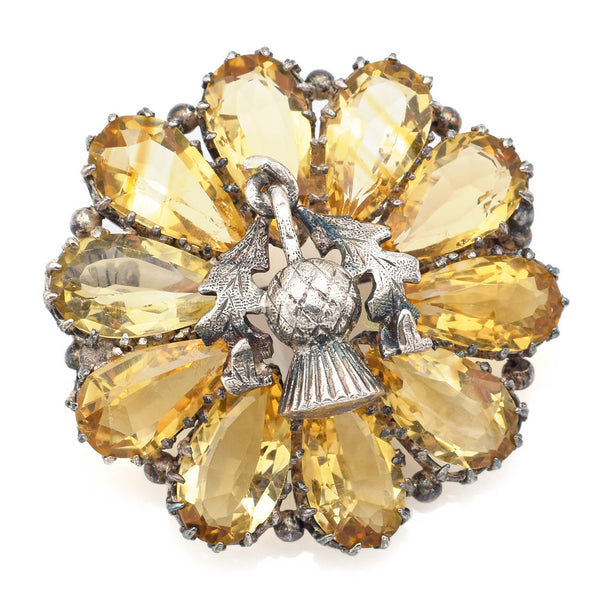 Vintage Sterling Silver 4 CTW Citrine Marcasite Flower Brooch – Boylerpf