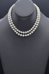 Vintage 14K White Gold Sea Pearl & Jade Beaded Double-Strand Necklace 14 Inches